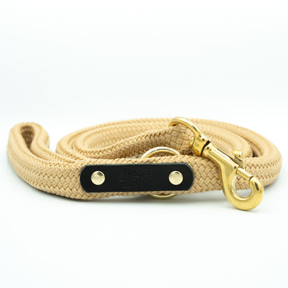 Beige dog leash with gold clasp on a white background - Color Sand