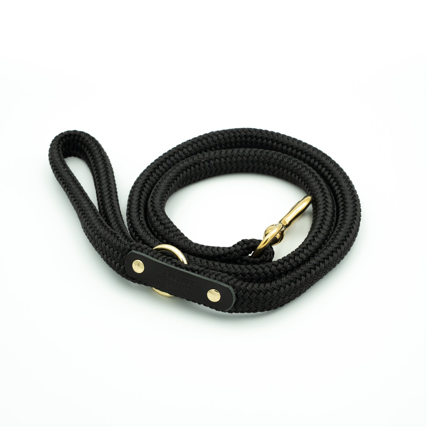 Black rope leash with gold hardware on a white background - Color Eclipse