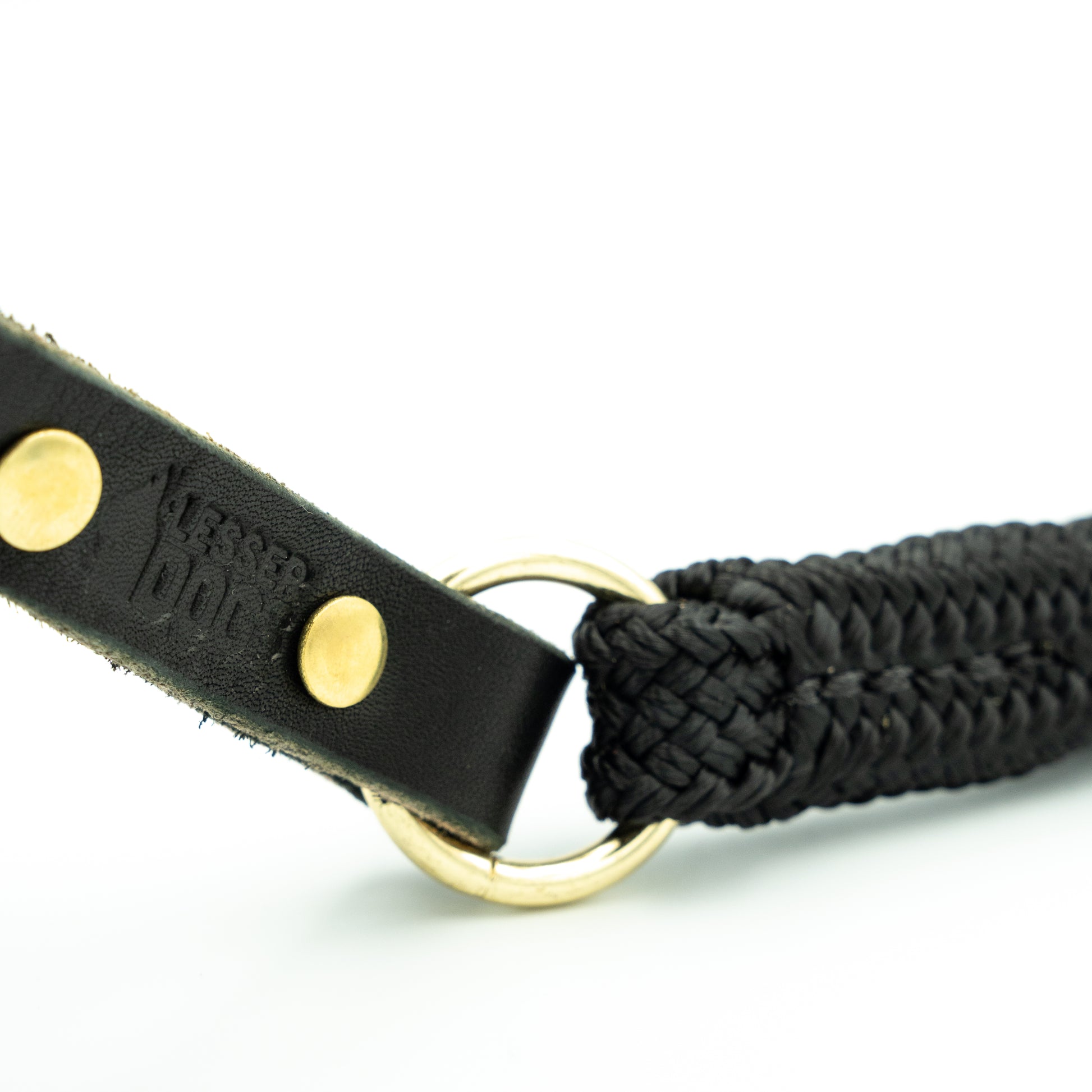 Black dog leash with gold hardware on a white background Eclipse