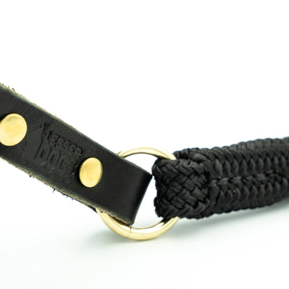 Black dog leash with gold hardware on a white background Eclipse