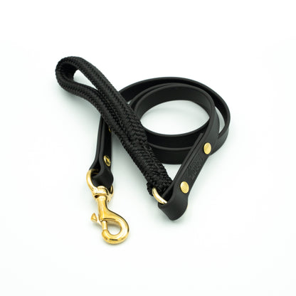 Black dog leash with gold hardware on a white background Eclipse